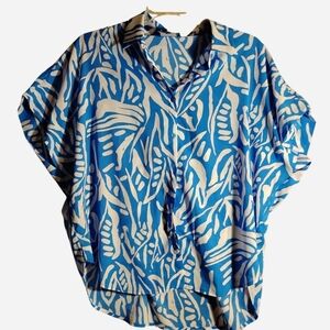 Hudson Gray Abstract Blue & White Dolman Sleeve Blouse size Large